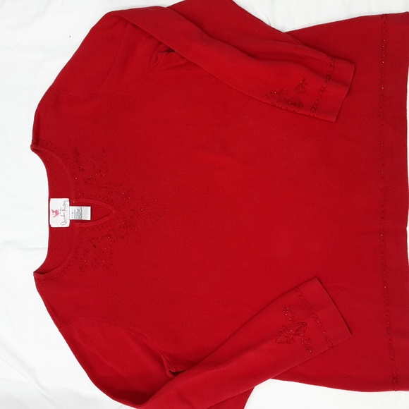 Quacker Factory Embroidered Beaded Red Sweater XL - Picture 2 of 11